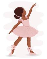 illustrazione, una ballerina bambina in un abito rosa e scarpe da punta con nastri. la ragazza sta ballando. stampa, clip art, vettore