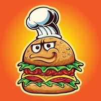 deliziosa mascotte del logo dello chef hamburger vettore