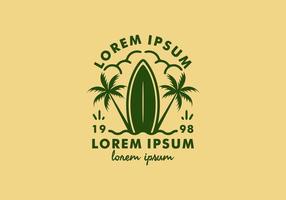 colore verde della tavola da surf line art con testo lorem ipsum vettore