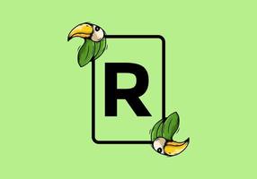 uccello verde con lettera iniziale r vettore