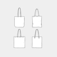 illustrazione vettoriale disegnata a mano della borsa bianca vuota su sfondo bianco. modello in tessuto bag.canvas shopping bags.mock up.