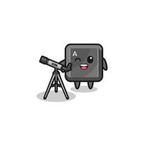 mascotte dell'astronomo del pulsante della tastiera con un telescopio moderno