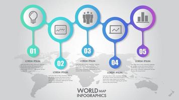 Illustrazione di vettore di opzioni di punto di infographics 5 di affari della mappa di mondo