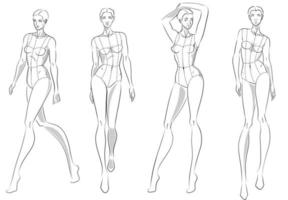 moda figura dieci teste modello di design croquis che indossa corpetto vettore