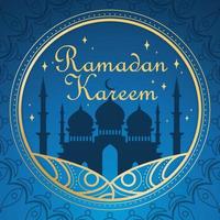 sagoma di una moschea araba su etichetta dorata ramadan kareem pattern vector