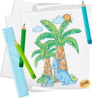 una carta con un disegno di schizzo di doodle con colori e matite colorate vettore