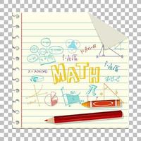 doodle formula matematica con carattere matematico sulla pagina del taccuino vettore