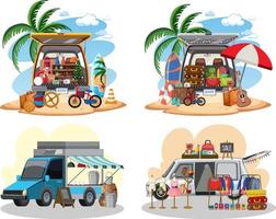 concetto di mercato delle pulci con set di diverse vendite di bagagli per auto vettore