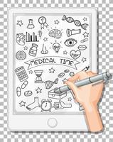 doodle disegnato a mano di icone mediche vettore