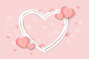San Valentino rosa con cornice cuore bianco e forme di cuore vettore