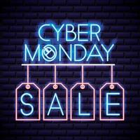 Insegna di vendita al neon di Cyber Monday vettore