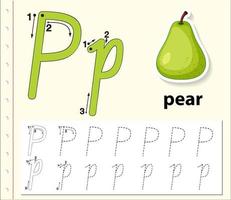 Fogli di lavoro di alfabeto di tracciamento della lettera P. vettore