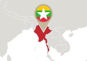 Myanmar sulla mappa del mondo vettore