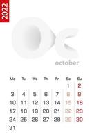 modello di calendario minimalista per ottobre 2022, calendario vettoriale in inglese.