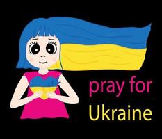 la ragazza abbraccia il cuore dell'ucraina. prega per l'Ucraina. bandiera dell'ucraina concetto di libertà e supporto. illustrazione vettoriale. vettore