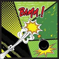 cartone animato di un'esplosione di una bomba su uno sfondo comico mezzitoni - vettore