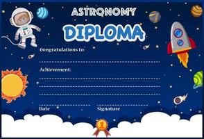 Un modello di diploma di astronomia vettore