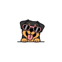 simpatico cucciolo di rottweiler con occhiali da sole cartone animato, illustrazione vettoriale