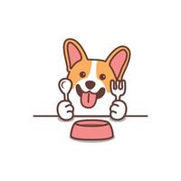 simpatico cane corgi in attesa di cibo cartone animato, illustrazione vettoriale