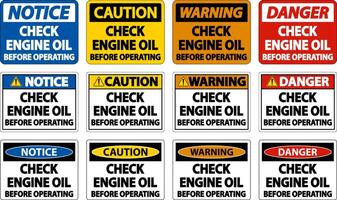 controllare l'olio prima di utilizzare il segno dell'etichetta su sfondo bianco vettore