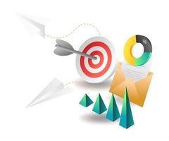 illustrazione del concetto isometrico piatto. target strategia di email marketing vettore