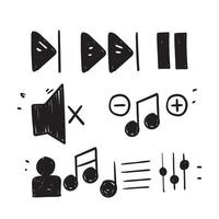 doodle disegnato a mano semplice set di controlli musicali relativi all'icona dell'illustrazione vettore