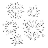 doodle fuochi d'artificio festivi, fuochi d'artificio per feste celebrative, raccolta di illustrazioni di petardi per festival in stile disegnato a mano