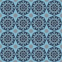 stella geometrica islamica e forma di fiore modello senza cuciture colore blu sfondo. modello sarong batik. utilizzare per tessuti, tessuti, elementi di decorazione d'interni, avvolgimento. vettore