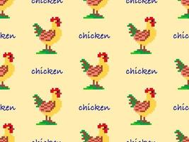 personaggio dei cartoni animati di pollo modello senza cuciture su sfondo giallo.stile pixel vettore