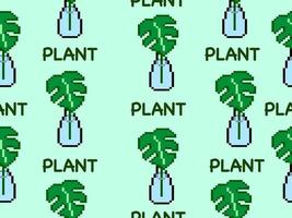 modello senza cuciture del personaggio dei cartoni animati della pianta su stile background.pixel verde vettore