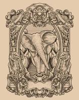 illustrazione elefante vintage con stile di incisione vettore