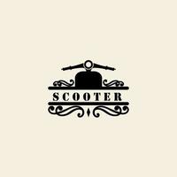 modello di progettazione dell'illustrazione dell'icona del vettore del logo dello scooter del ciclomotore. logo del club di bici e scooter retrò. icona e distintivo del distintivo dello scooter classico.