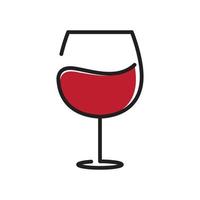 vino e bicchiere con linea di stile minimalista ristorante e bar logo illustrazione vettoriale icona design