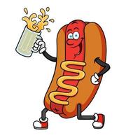personaggio dei cartoni animati di hotdog che tiene birra vettore