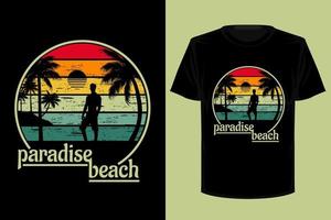 design della maglietta vintage retrò della spiaggia paradisiaca vettore