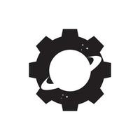 ingranaggio con design del logo dello spazio del pianeta, illustrazione dell'icona del simbolo grafico vettoriale idea creativa