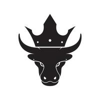 testa di mucca vintage con design del logo della corona, illustrazione dell'icona del simbolo grafico vettoriale idea creativa