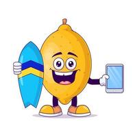 limone giocando surf cartoon mascotte personaggio vettore