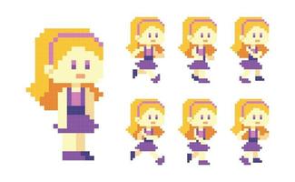 pixel carino ragazza bionda personaggio eseguire animazione vettore