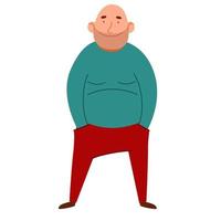un uomo grasso e calvo con le mani in tasca. illustrazione vettoriale in uno stile cartone animato piatto.