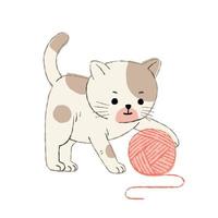 un gatto marrone si diverte a giocare con il gomitolo di lana vettore