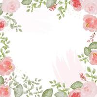 bouquet di rose colorate ad acquerello sciolto e fiori selvatici con modello di carta di invito a nozze con cornice quadrata di lusso dorata vettore