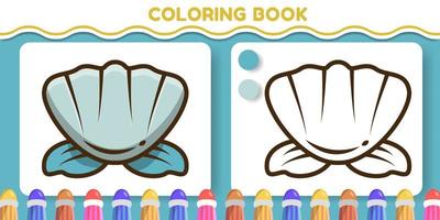 libro da colorare di doodle del fumetto disegnato a mano conchiglia colorata e in bianco e nero per i bambini vettore