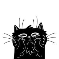 divertente gatto nero. gatto disegnato a mano del fumetto. illustrazione vettoriale. vettore