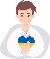 ragazzo ucraino con cuore giallo-blu vettore