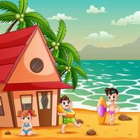 vacanze estive con bambini che giocano in spiaggia vettore