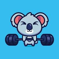 carino illustrazione del koala sollevamento bilanciere cartone animato personaggio design vettore premium