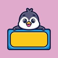 simpatico pinguino con il vettore premium del personaggio dei cartoni animati del bordo vuoto