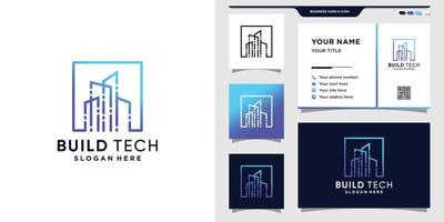 logo moderno della tecnologia edilizia con stile line art e design di biglietti da visita. logo di ispirazione per il vettore premium della tecnologia di costruzione