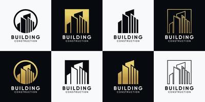 set di modello di progettazione logo edificio con concetto creativo. ispirazione, illustrazione logo di costruzione. vettore premium